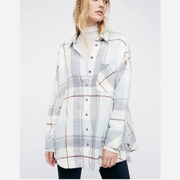 Free People Tops - Free People Rainy Day Plaid Button Down Flannel Shirt Size XS